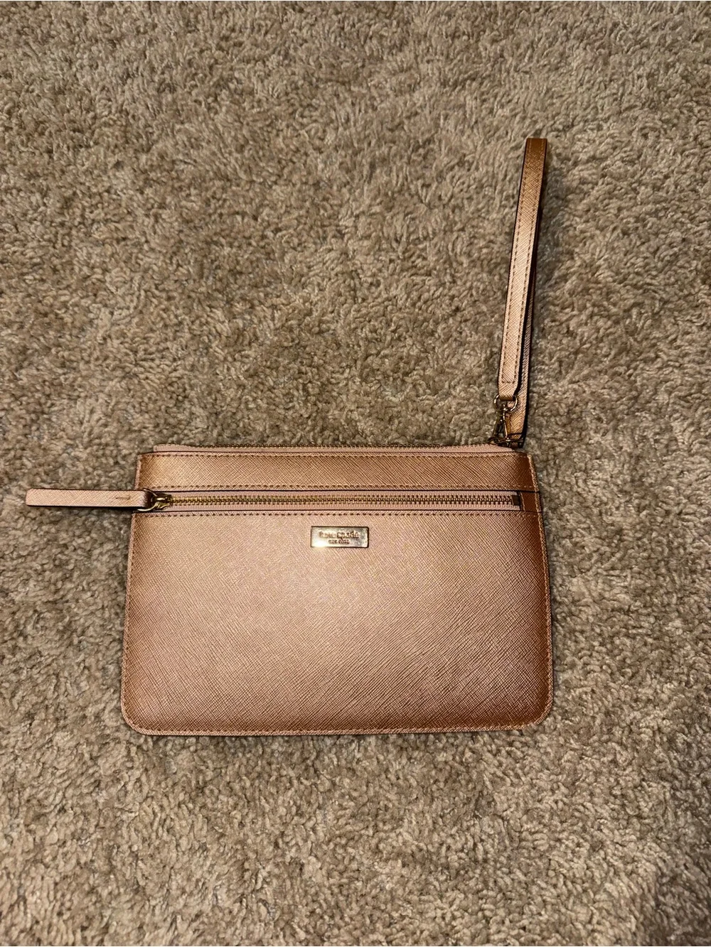 kate spade Metallic Rose Gold Wristlet Clutch with Wrist Strap
